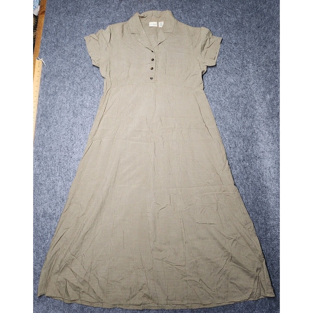 LL Bean Womens Vintage Prairie Ranch Cottage Style Brown Plaid Maxi Dress 12